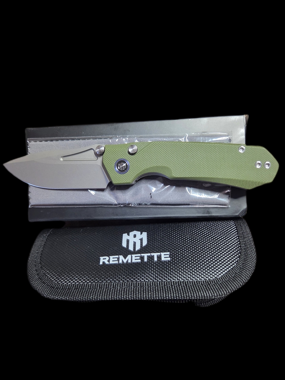 Remette // RT- Rhino // Button Liner Lock //Military Green Micarta